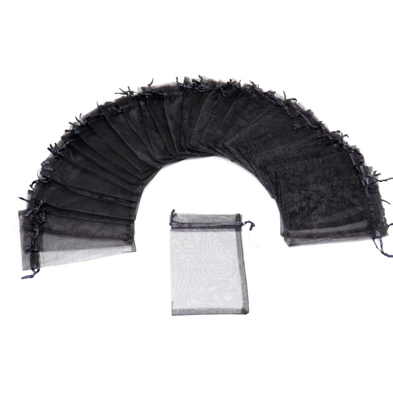 Bezall 100Pcs Black Organza Bags 3x4 Inch, Small Mesh Jewelry Bags Drawstring Gift Bag Wedding Party Favor Halloween Candy Treat Pouches - Image 2